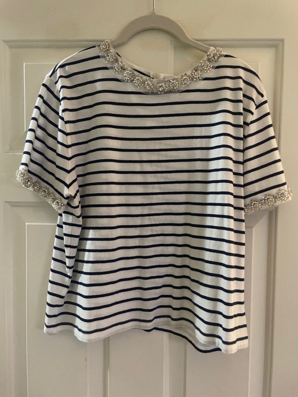 Jcrew size small navy and white striped top with bling